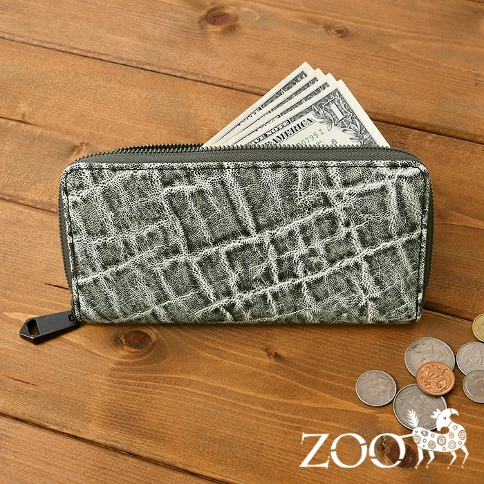 zoo【ズー】ZLW-143 日本製 本革象革 ゾウ革 エレファント 長財布 ラウンドファスナー YKK ファスナー 小銭入れ 札入れ 鞄 メンズ財布 カード入れ ウォレット 通勤 ZOOズー