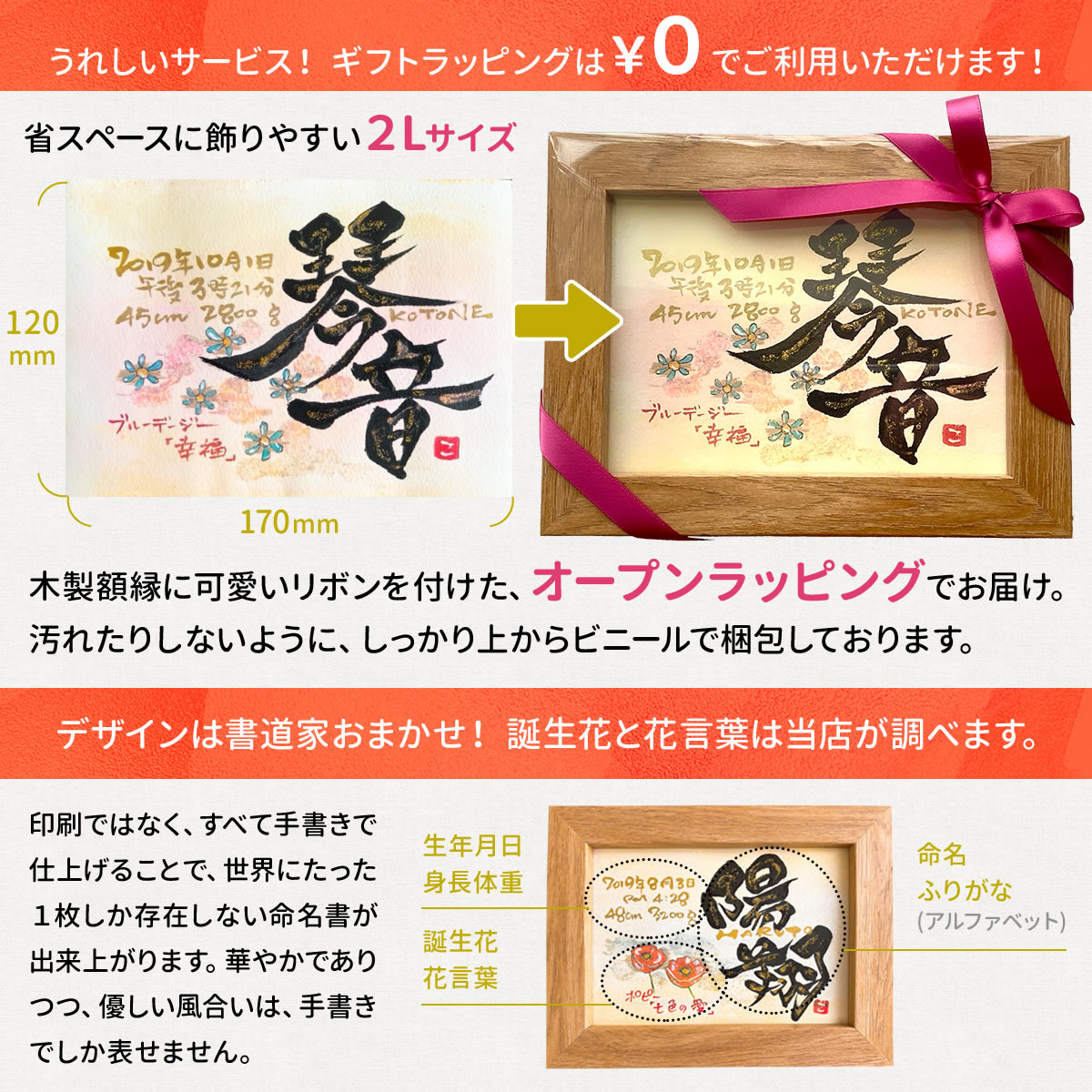 ランキングTOP5 命名書 命名紙 オーダー 代筆 かわいい おしゃれ 用紙 額 台紙 手書き 出産祝い 男の子 女の子 名入れ プレゼント 赤ちゃん  ベビーギフト お七夜 名前入り ギフト 記念品：世界でひとつ 誕生花のイラスト入り 2Lサイズ qdtek.vn