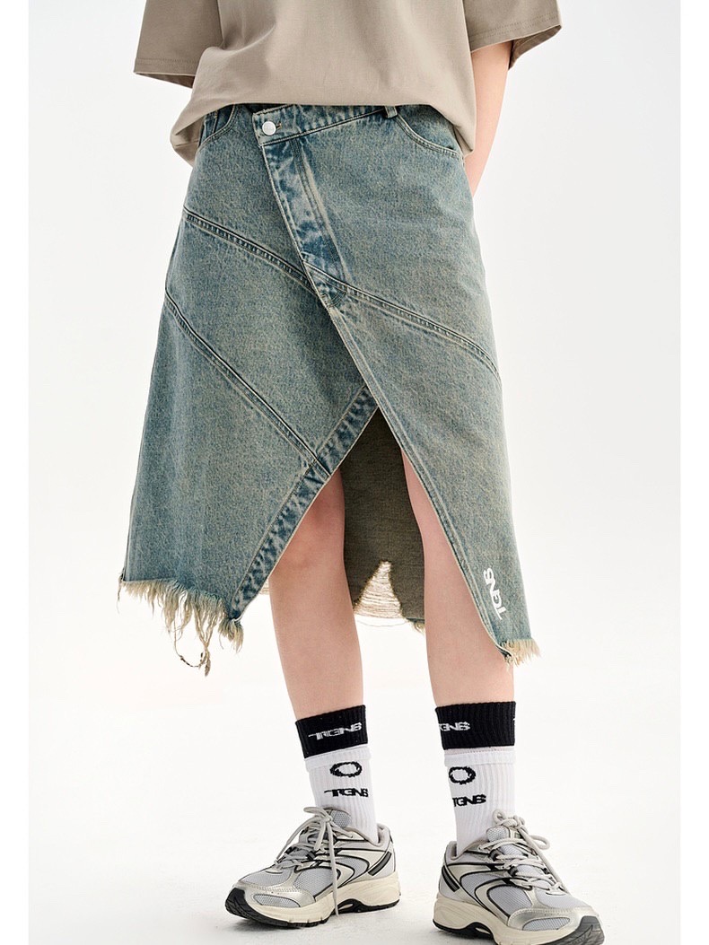 正規品 【 TGNS water washed denim skirts 】 ツーガンズ ウオーターウォッシュデニムスカート スカート デニム デニムスカート ミディ丈 膝丈 ウォッシュ加工 ダメージ加工 Pressing pressing プレッシング プレッシングウェブショップ vandy the pink tripp nyc unknown｜Pressing 8,316円
