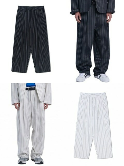 正規品【 NOMANUAL 】ノーマニュアル SEERSUCKER WIDE PANTS 韓国 韓国ブランド 韓国ファッション ユニセックス メンズ レディース 原宿 ストリート アイドル着用 パンツ ボトムス ストライプ Pressing pressing プレッシング プレッシングウェブショップ