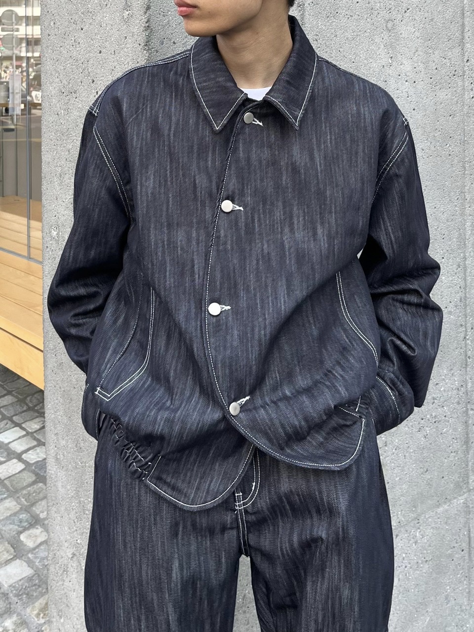 正規品 【 Chikashitsu + set up curve denim jacket 】 チカシツプラス セットアップカーブデニムジャケット デニムジャケット デニム セットアップ Pressing pressing プレッシング プレッシングウェブショップ vandy the pink tripp nyc unknown london oy オーワイ