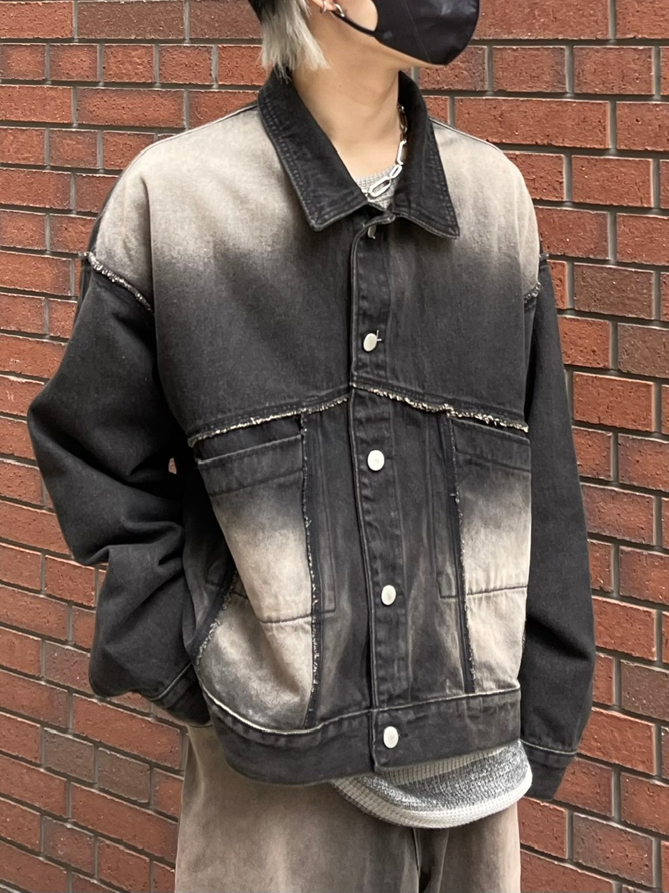 定め事品 【 Chikashitsu + vintage wash denim jacket (2color) 】  チカシツプラス 上衣 ジーンズ上衣 ビンテージウォッシュ 秋服 冬服 セットアップ風 Pressing pressing プレッシング プレッシングウェブショップ