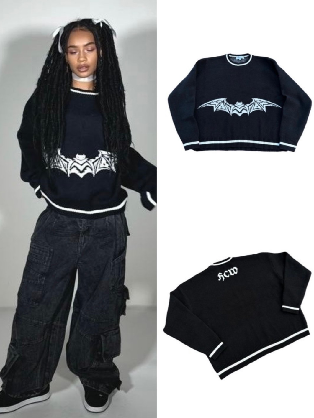 正規品【 HEAVEN CAN WAIT Batwing Knit 】 ヘブンキャンウェイト ヘヴンキャンウェイト トップス ニット ニットアイテム ニットトップス 前面デザイン コウモリ 長袖 長袖トップス Pressing pressing プレッシング プレッシングウェブショップ