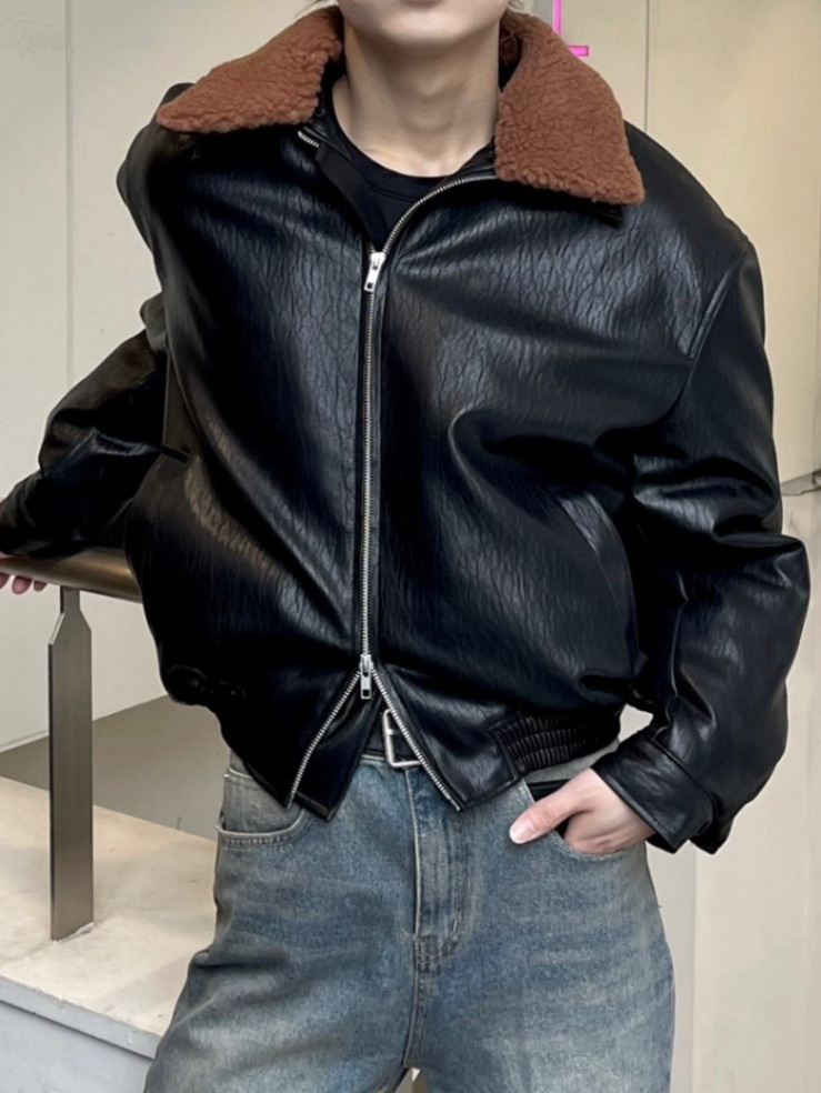 正規品【 Chikashitsu + biker leather mustang jacket 】 チカシツプラス ジャケット アウター バイカー バイカージャケット ジップアップ ジッパー レザー レザージャケット ファー 襟 春服 秋服 冬服 Pressing pressing プレッシング プレッシングウェブショップ