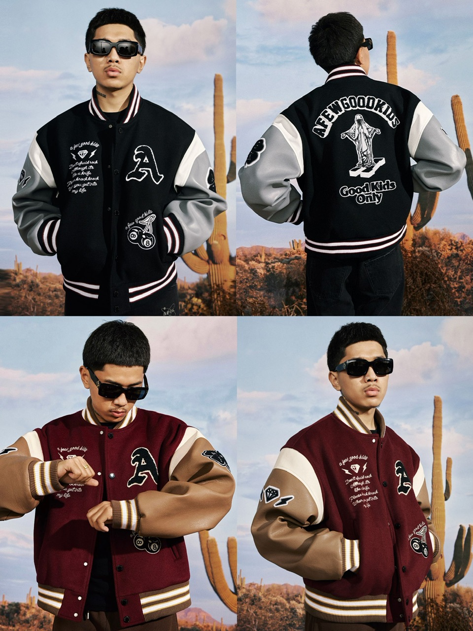 正規品【 A FEW GOOD KIDS AFGK CHERRY BILLIARDS JACKET 】 アフューグッドキッズ エーエフジーケー 秋服 冬服 スタジャン スタジアムジャンパー バーシティジャケット アウター 羽織 ベースボールジャケット スタジアムジャンバー ウールジャケット｜Pressing