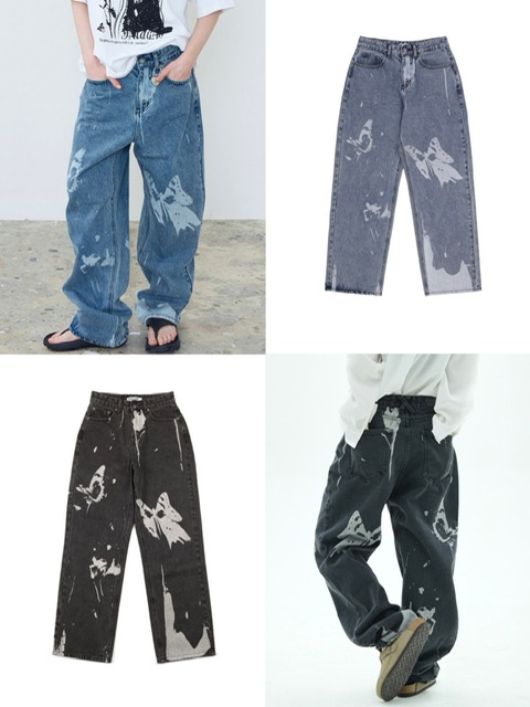 正規品 【FANCY CLUB VLINDER PRINTED PANTS 】 ナスティファンシィクラブ パンツ デニム デニムパンツ ジーパン ジーンズ ジーンズパンツ ボトムス ボトム 蝶 バタフライ Pressing pressing プレッシング プレッシングウェブショップ