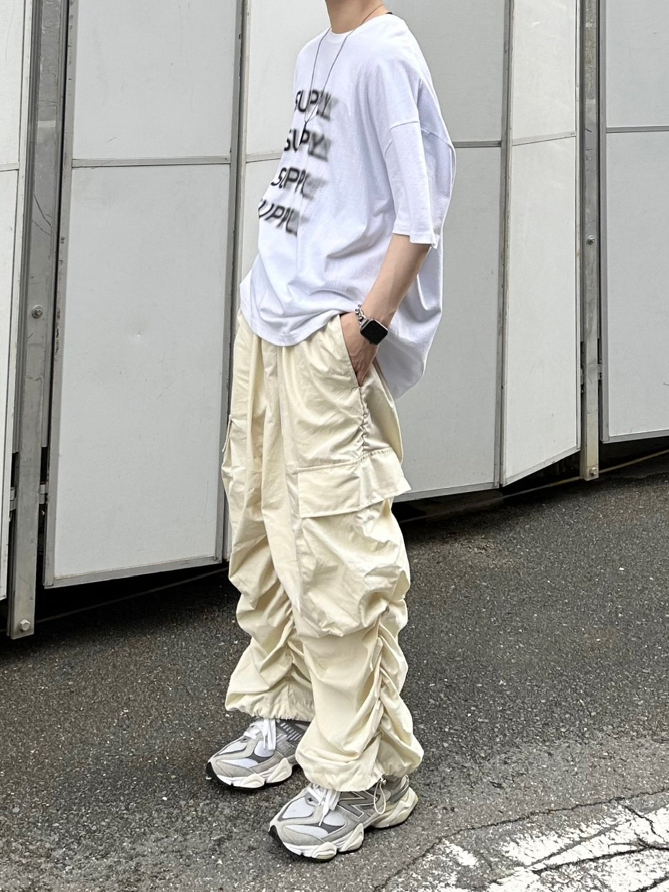 置き目品 【 Chikashitsu + oversized gather cargo pants (3color) 】 チカシツプラス オーバーサイズドギャザーカーゴパンツ 青写真ズボン下 カーゴパンツ ギャザー ズボン下 ボトムス Pressing pressing プレッシング プレッシングウェブショップ vandy the pink tripp nyc