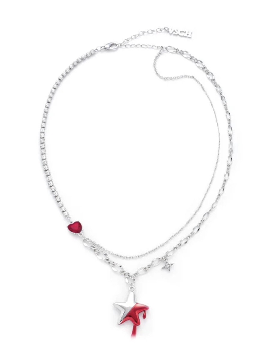 正規品【 VSCH Drip Blood On The Star Necklace 】 アクセサリー ネックレス スター スターネックレス ハート チェーン チェーンネックレス シルバー シルバーネックレス ファッションアイテム ファッション小物 Pressing pressing プレッシング プレッシングウェブショップ｜Pressing