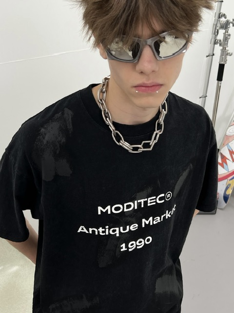 正規品 【 MODITEC Washed Paint Print Short Sleeves 】 モディテック Tシャツ プリントT ショートスリーブ 半袖 半袖トップス ブラック ブラックT シンプルT 春 夏 秋 シーズンアイテム Pressing pressing プレッシング プレッシングウェブショップ