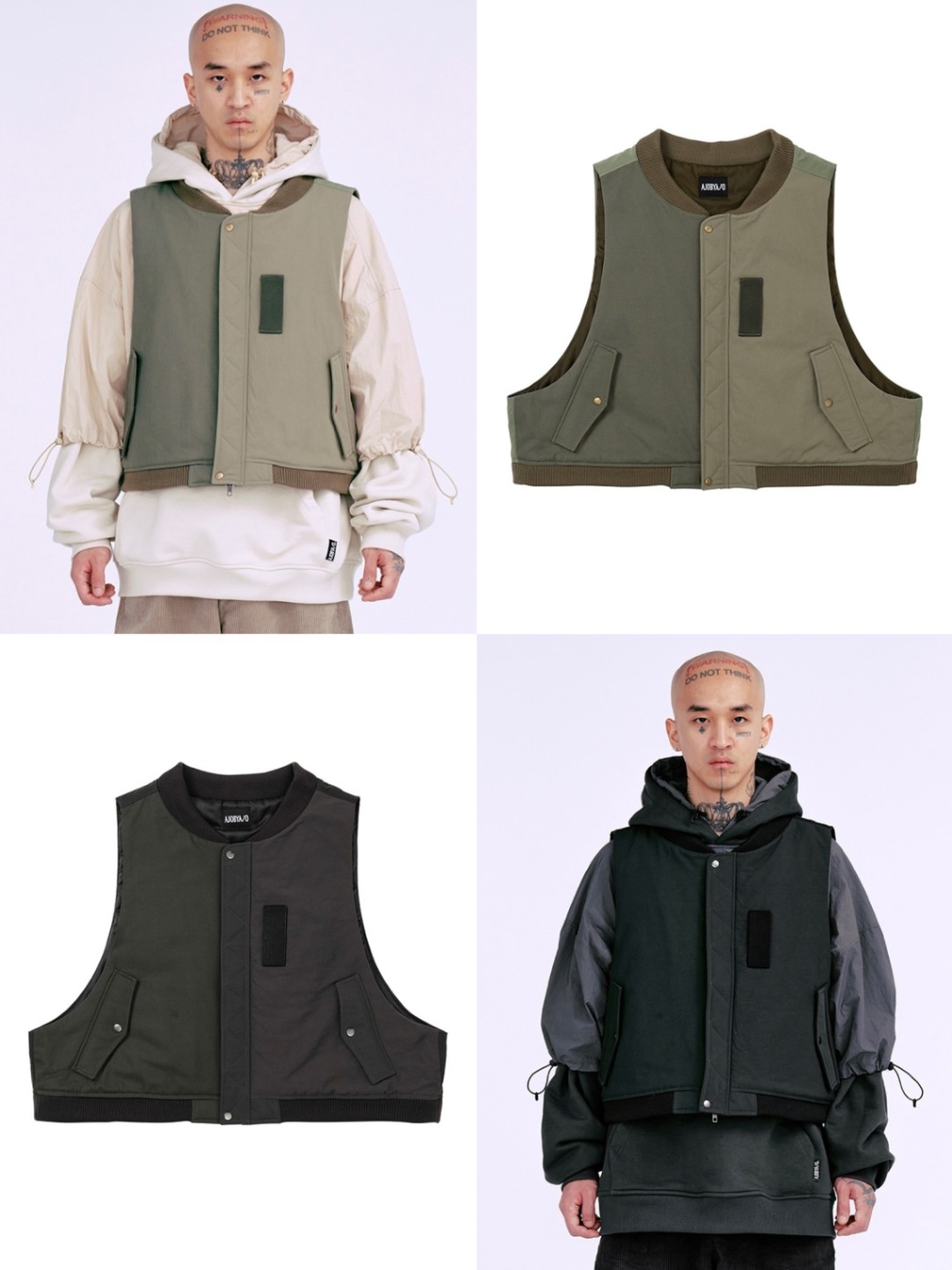 正規品【 AJOBYAJO Fourfold Nylon Mixed Bomber Vest 】 アジョバイアジョ ベスト ナイロン ナイロン生地 ナイロンベスト ボンバーベスト レイヤード 重ね着 羽織り オーバーサイズ Pressing pressing プレッシング プレッシングウェブショップ|Pressing