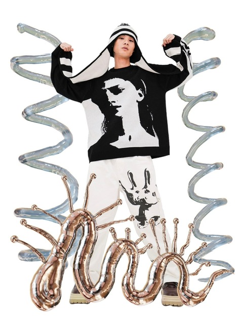 正規品【 YOUTHBATH GIRL GRAPHIC KNITWEAR 】 ユースバス トップス ニット ニットトップス ニットウェア 長袖 長袖トップス グラフィック グラフィックデザイン 個性派 個性派デザイン Pressing pressing プレッシング プレッシングウェブショップ