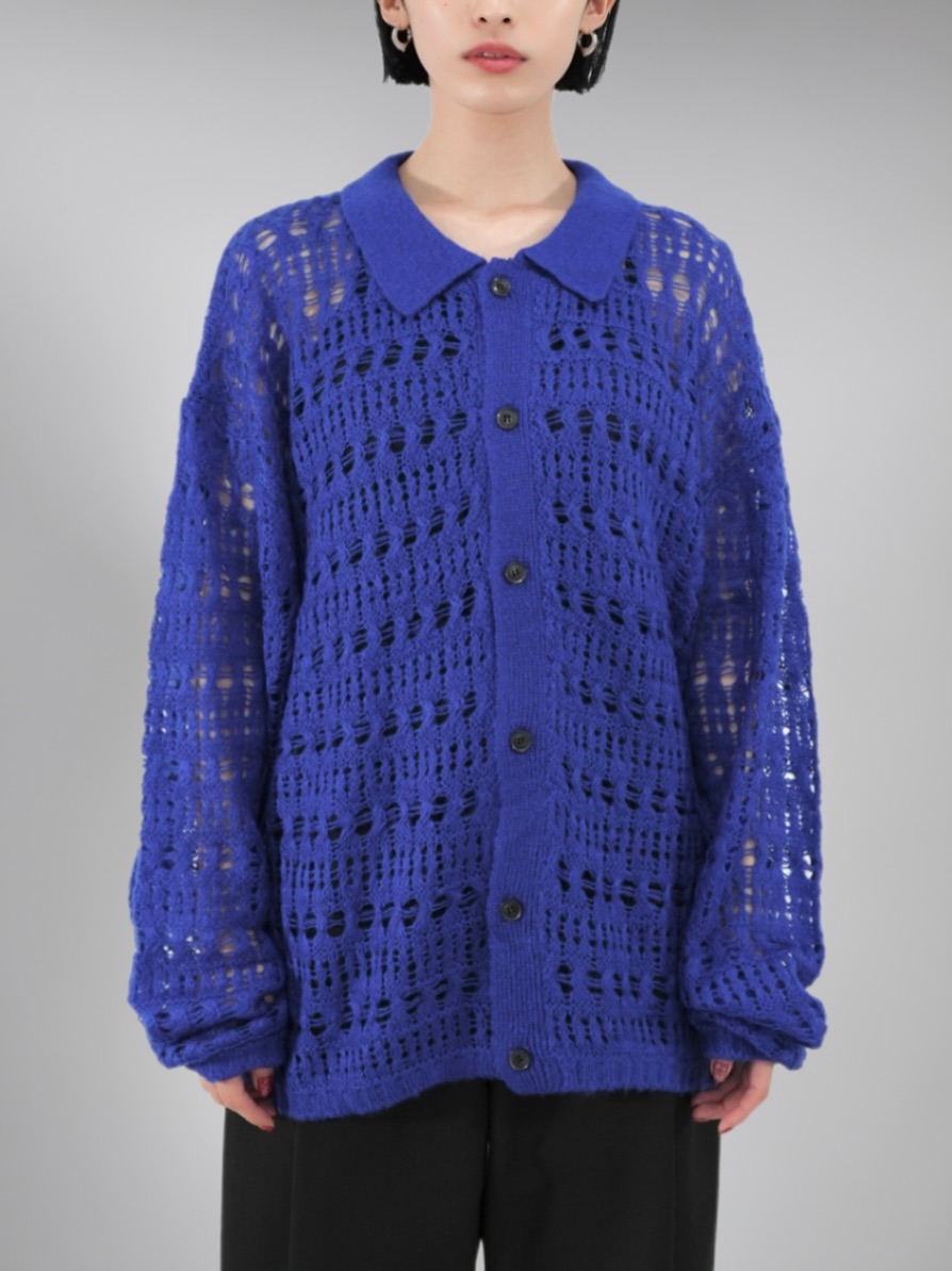 正規品【 Chikashitsu + pastry collar knit cardigan (5color) 】 チカシツプラス トップス ニット ニットアイテム ニットトップス カラーニット カーディガン ニットカーディガン 鍵網 サマーニット 重ね着 Pressing pressing プレッシング プレッシングウェブショップ｜Pressing