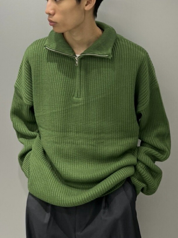 正規品【 Chikashitsu + half zip high neck knit (3color) 】 チカシツプラス トップス ニット ニットアイテム ニットトップス カラーニット ハーフジップアップ ハーフジップニット ジップアップ 重ね着 Pressing pressing プレッシング プレッシングウェブショップ｜Pressing