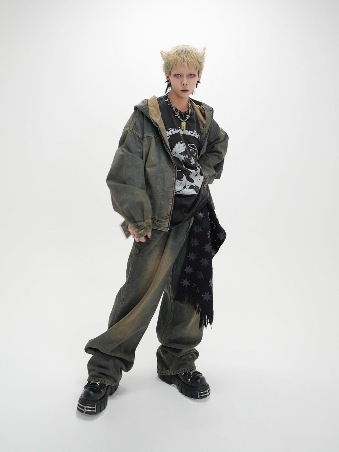 受注制【Never mind the XU】setup denim pants (2color)