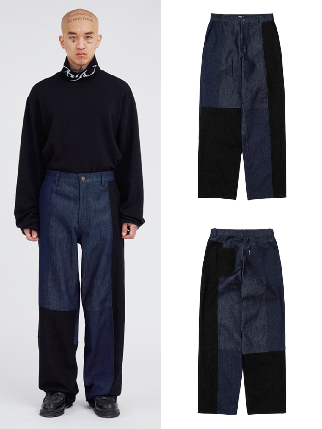 正規品【 AJOBYAJO Denim Mixed Pants 】 アジョバイアジョ パンツ デニム ボトムス デニムミックスパンツ イージーパンツ ロゴ ロゴ刺繍 ブランドロゴ Pressing pressing プレッシング プレッシングウェブショップ vandy the pink tripp nyc unknown london oy オーワイ