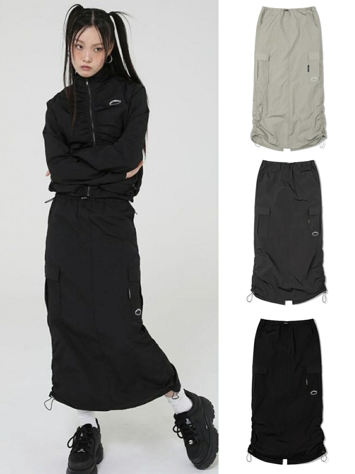 正規品【 Uglyshadow OFFICIAL SHIRRING SKIRT 】 アグリーシャドウ アグリーシャドー ボトムス ボトム スカート ロング ロング丈 ロングスカート Pressing pressing プレッシング プレッシングウェブショップ|Pressing