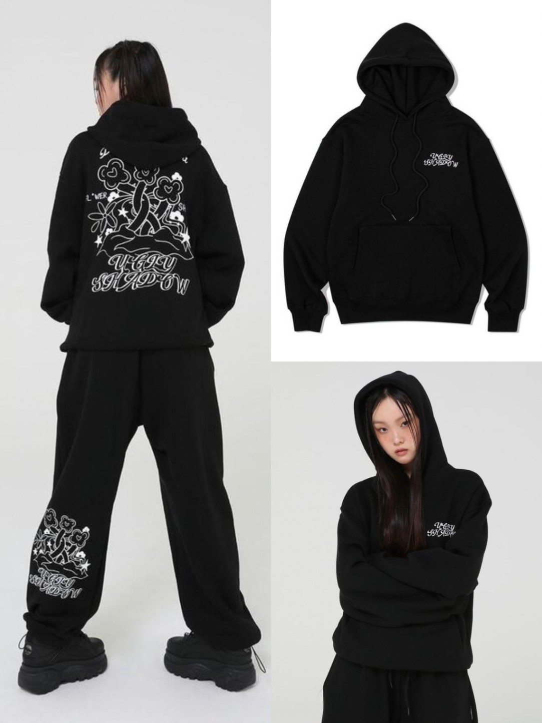 正規品【 Uglyshadow UNISEX STRANGE FLOWER HOOD 】 アグリーシャドウ アグリーシャドー トップス フーディー パーカー プルオーバー ユニセックストップス セットアップ セットで着用可能 別売り Pressing pressing プレッシング プレッシングウェブショップ