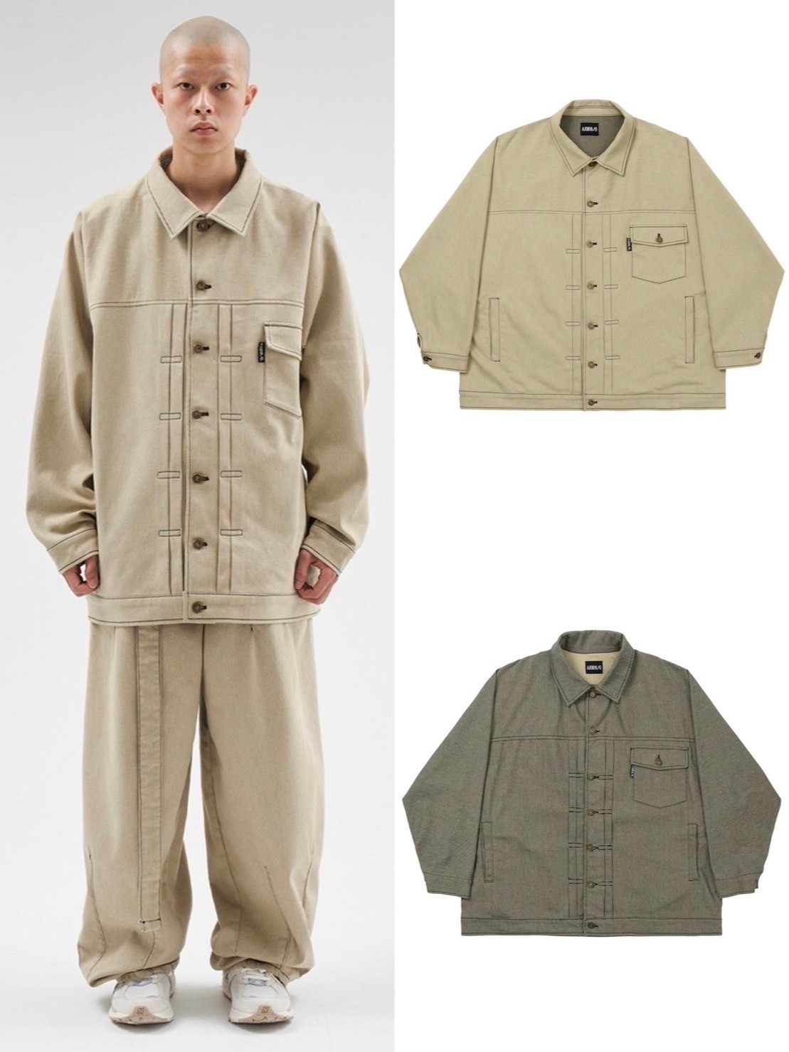 置き目品【 AJOBYAJO Batwing Two-Tone Twill Jacket 】 アジョバイアジョ バットウィングツートーンツイルジャケット 上衣 アウター 羽織り 厚地の外套大きさ オーバーサイズジャケット