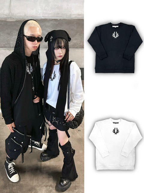 置き目品【 Bizarre Maiden flower design sweat 】ビザールメイデン トップス 汗水 調教師 御花青写真 長袖 長袖トップス Pressing pressing プレッシング プレッシングウェブショップ