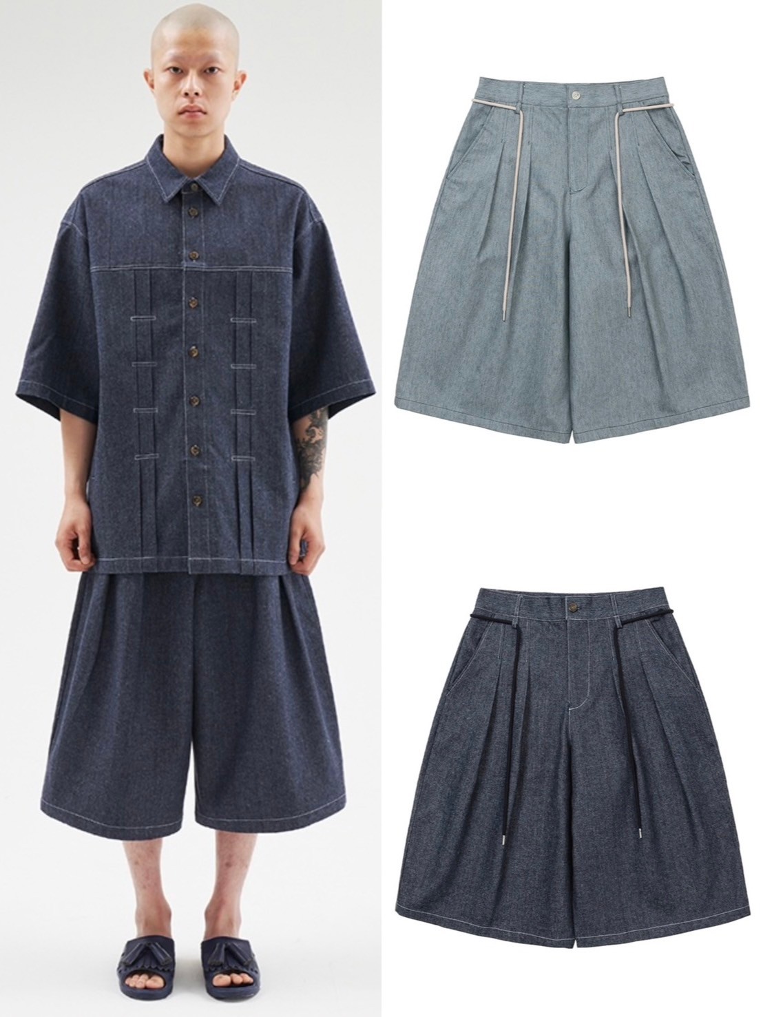 正規品【 AJOBYAJO Recycled Denim Bermuda Pants 】 アジョバイアジョ ワイドパンツ ハーフパンツ ショーツ デニムパンツ セットアップ 別売り バラ売り Pressing pressing プレッシング プレッシングウェブショップ vandy the pink tripp nyc unknown london oy オーワイ