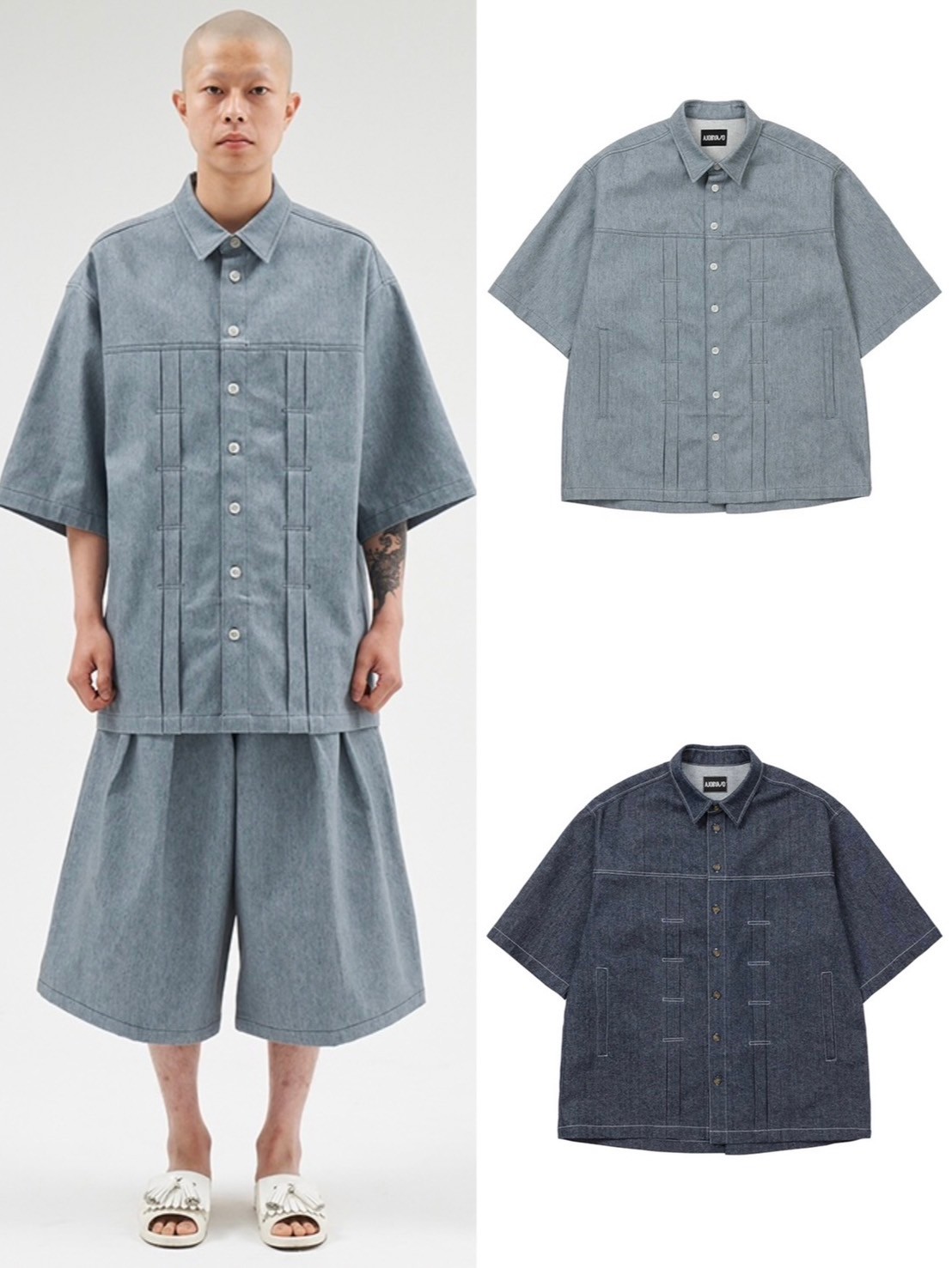 正規品【 AJOBYAJO Recycled Denim Trucker Shirt 】 アジョバイアジョ シャツ トップス 半袖 デニム オーバーサイズ セットアップ 別売り バラ売り Pressing pressing プレッシング プレッシングウェブショップ 22,110円