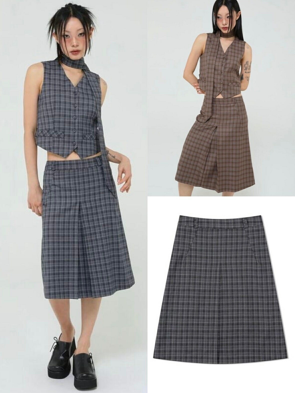 正規品【 Uglyshadow CHECKERED MIDI A-LINE SKIRT 】 アグリーシャドウ アグリーシャドー ボトムス ボトム スカート ミディ丈 チェックスカート チェック柄 セットアップ セットで着用可能 別売り Pressing pressing プレッシング プレッシングウェブショップ