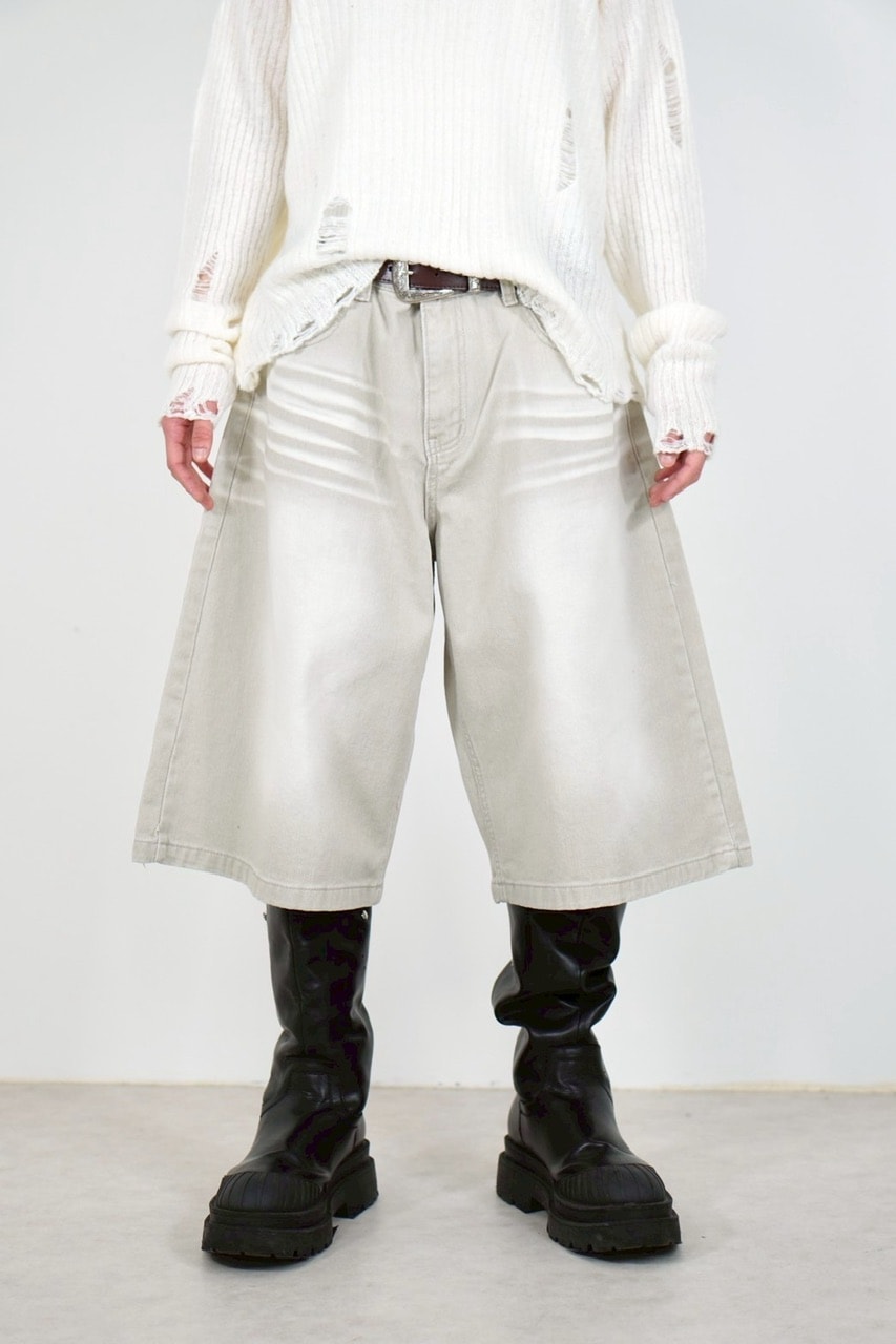 受注制【Chikashitsu +】8-length bermuda denim pants (2color)