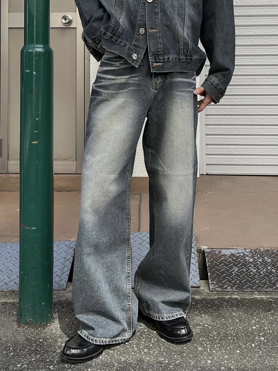 【Chikashitsu +】vintage wash straight denim pants (2color)
