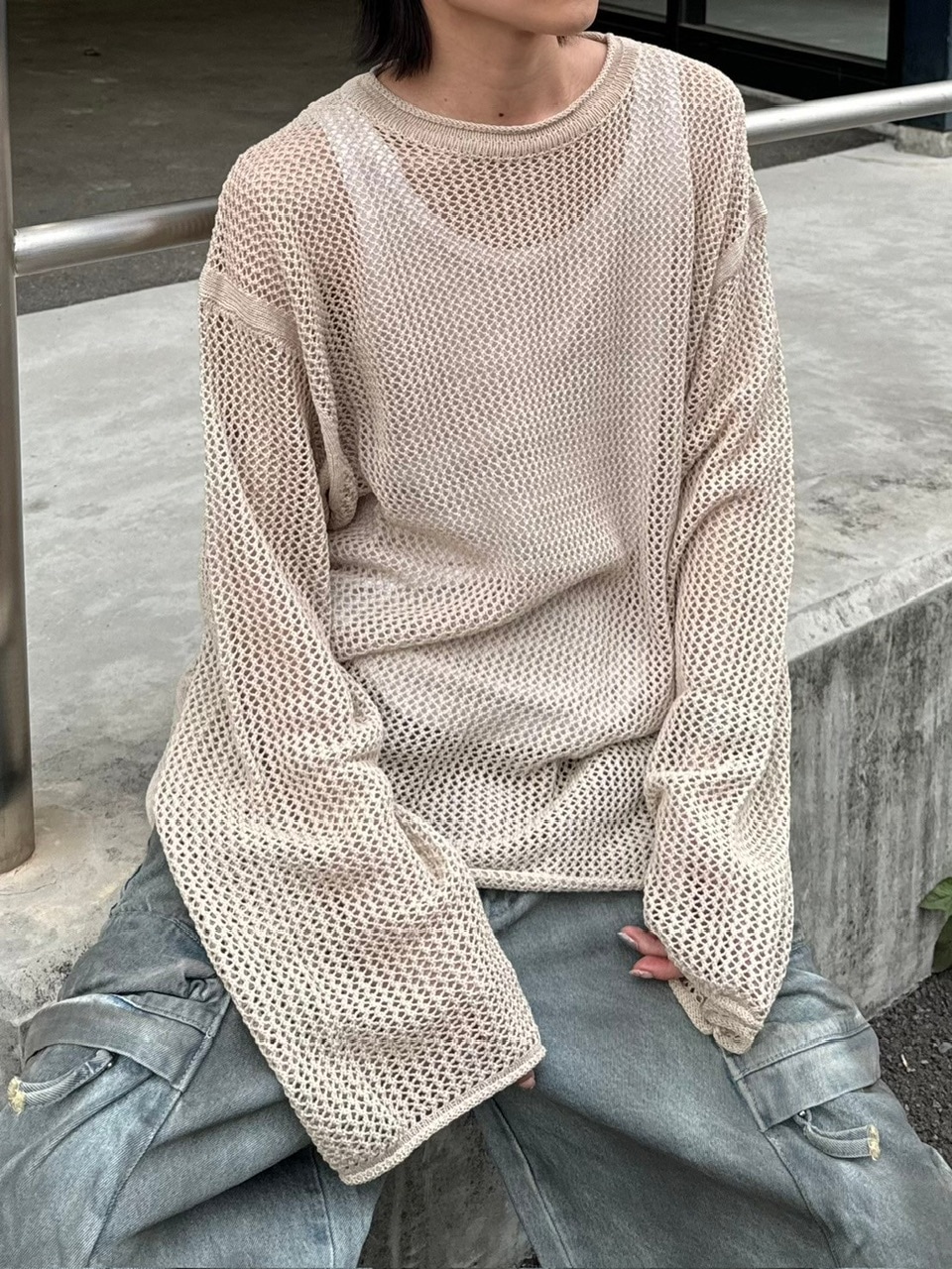 【Chikashitsu +】oversized net summer knit