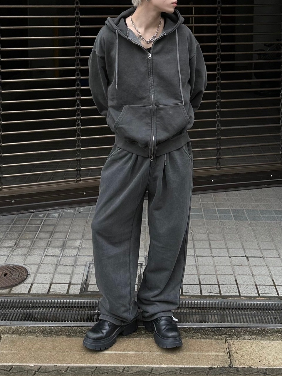 【Chikashitsu +】unisex pigment wash string sweat pants (4color)