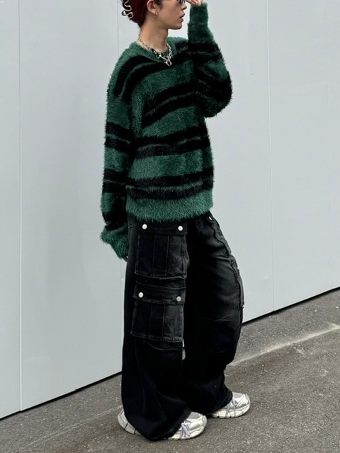 【Chikashitsu +】hairy border knit (3color)