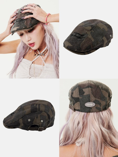 置き目品【HOLY NUMBER 7 Camouflage Pattern Flat Cap】韓国ブランド名 HOLY NUMBER 7 ホーリーナンバーセブン 化けの皮旗がしら 平ったい旗がしら レトロキャップ ロゴタイプ旗がしら ハンチング旗がしら 韓国流行り物 韓国表どおり 表どおり流行り物