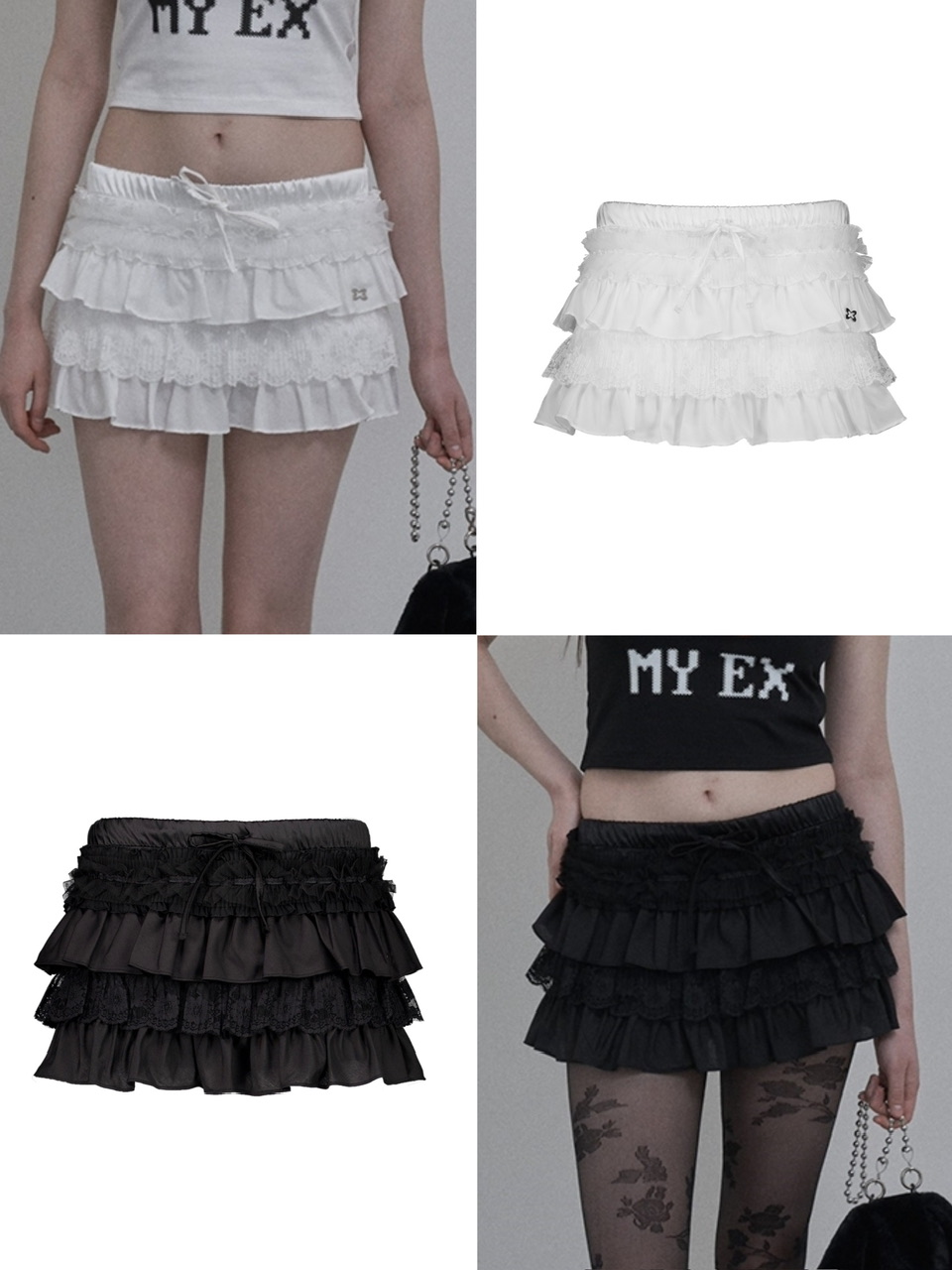正規品【SETUP‐EXE TUTU MIX SKRIT PANTS】韓国ブランド SETUP‐EXE セットアップエグゼ チュチュスカート ティアードスカート スカートパンツ レーススカート ミニスカート フリルスカート リボンスカート 韓国ファッション 韓国ストリート ストリートファッション