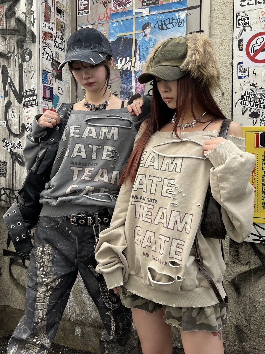 受注制【XU DOG】damage off shoulder sweat