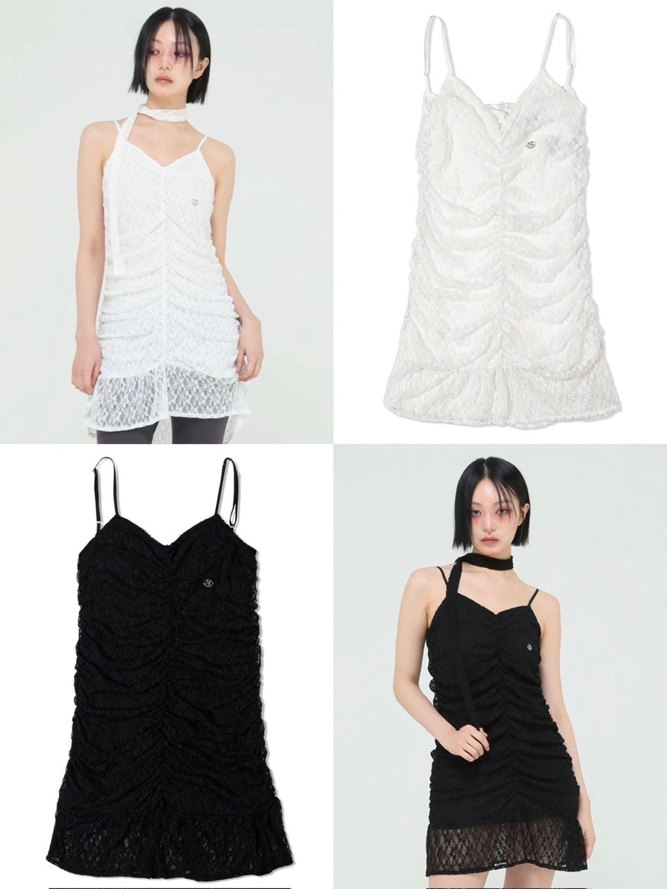 置き目品【Uglyshadow TIE SHIRRING LACE DRESS】御召しもの スピード競技御召しもの 女子らしい ガーリー 韓国流行り物