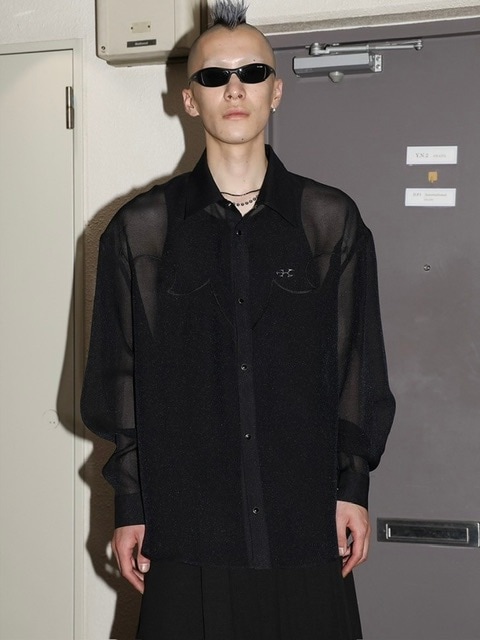 正規品【ESC STUDIO organza western shirt】長袖トップス 長袖シャツ シースルーシャツ オーバーサイズ ストリートファッション 韓国ファッション キレイめ｜Pressing