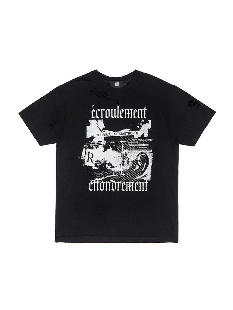 定め事品【SUNDAY OFF CLUB Ecroulement Hand Distressed T-shirt Black】半袖ティーシャツ 半袖トップス 刷り上げるティーシャツ 大層らしい大きさ ユニ一発やる 表どおり流行り物