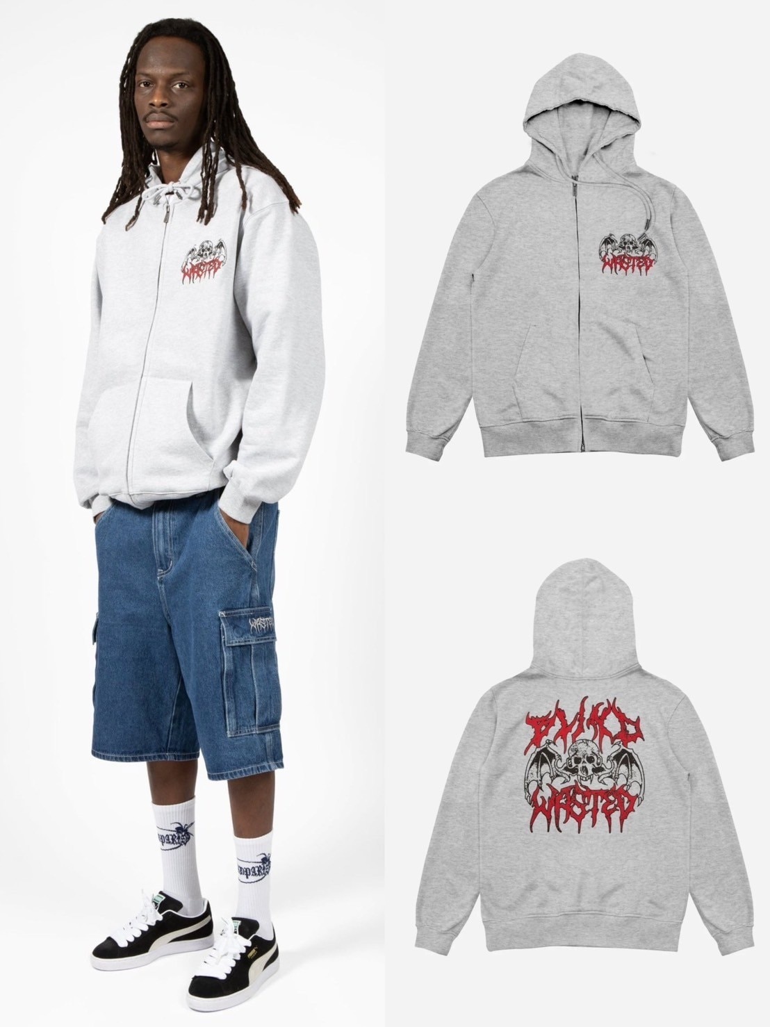 正規品【WASTED PARIS HOODIE ZIP BONES】ジップパーカー プルオーバー ジップフーディー ユニセックス オーバーサイズ ストリートファッシファッション