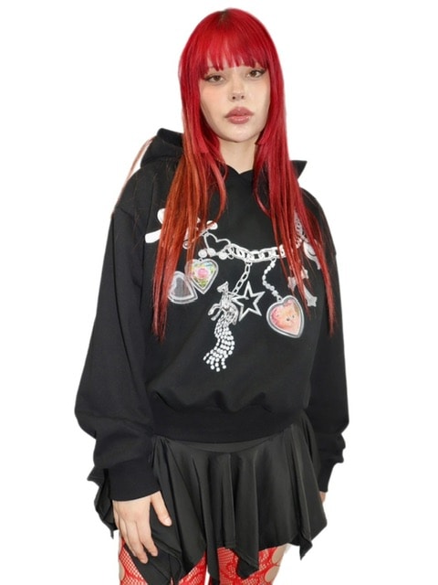 正規品【HURJABOYACC Cat necklace hoodie】長袖トップス スウェット トレーナー 前面プリント プリントトップス オーバーサイズ Y2K 春 秋 冬|Pressing