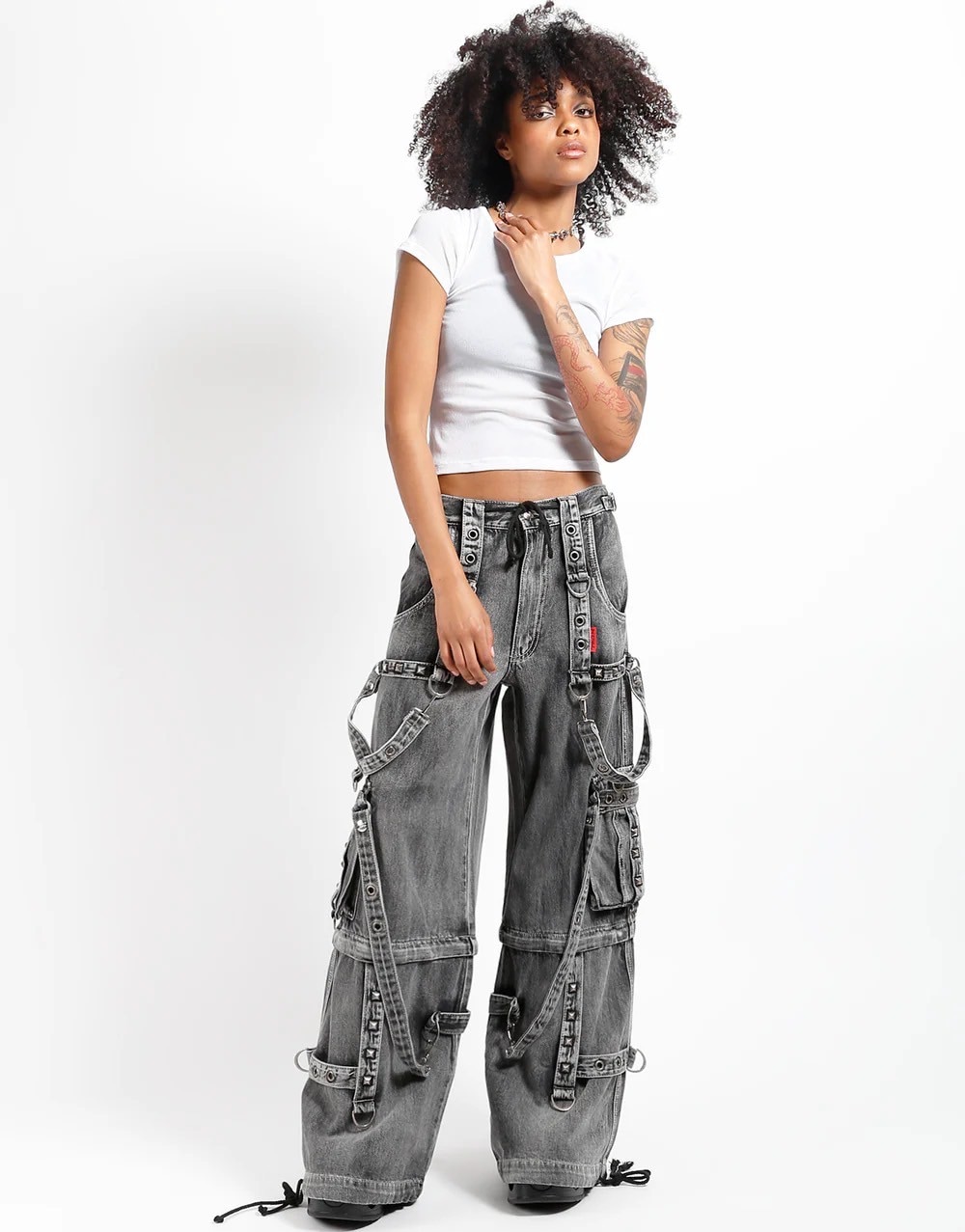 正規品【TRIPP nyc】DENIM FULL FORCE PANT[JM7155MB] / 【トリップ エヌワイシー】ハーネスストラップボンテージウォッシュデニムワイドパンツ