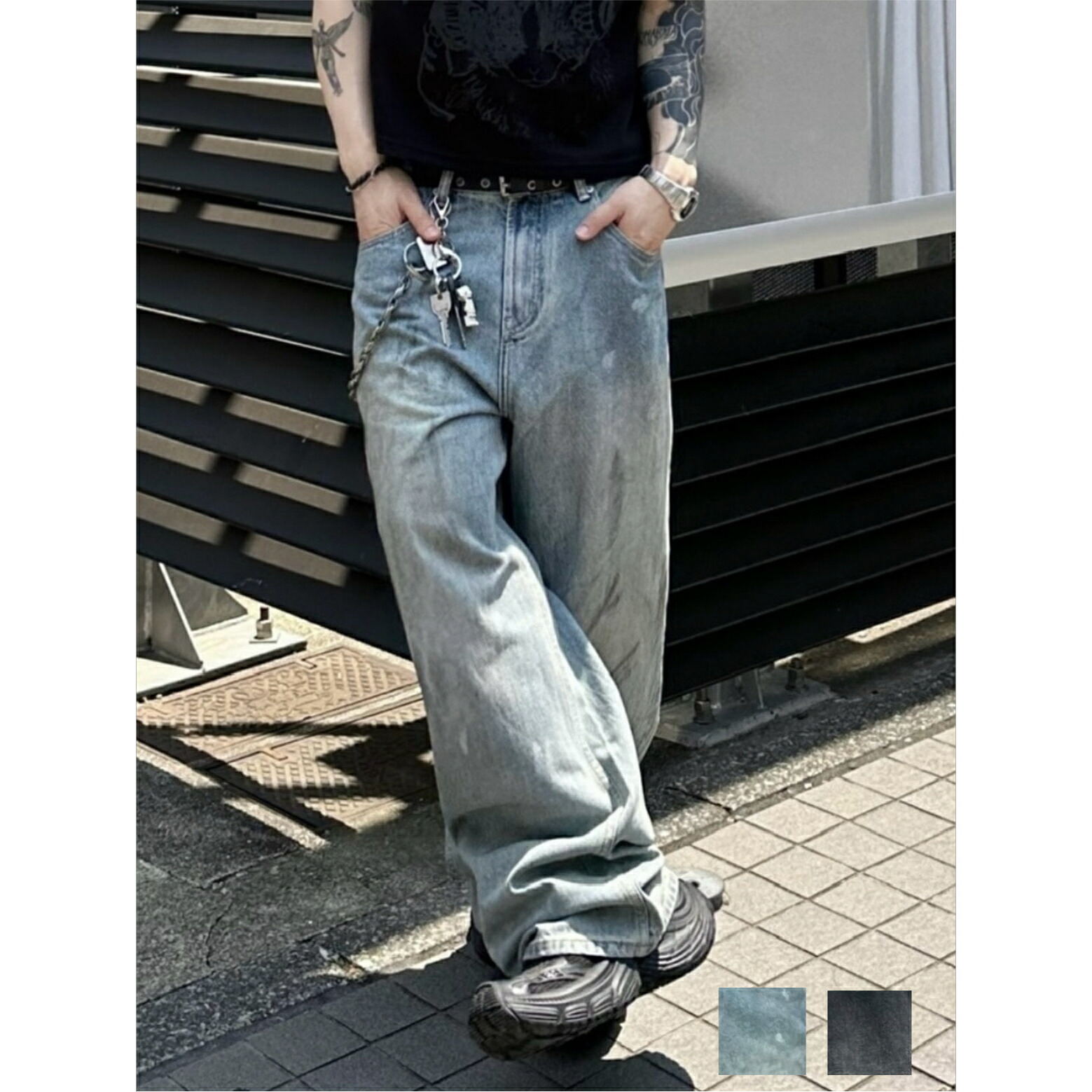 受注制【Chikashitsu +】dirty wash semi wide denim (2color) / 【チカシツプラス】ダーティーウォッシングセミワイドデニムパンツ 10,419円