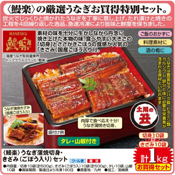 鰻楽 うなぎ蒲焼切身 きざみ ごぼう入りセット キャンセル 変更 返品不可 買得