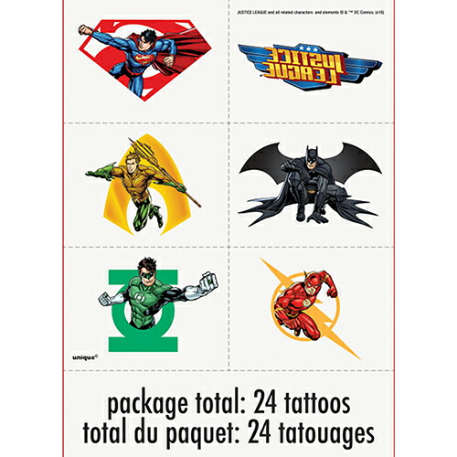 ジャスティスリーグ タトゥー スーパーマン ボディシール ヒーロー 水貼り シール 24個入り 水で貼れる アメコミ バットマン 4シート Tatoo