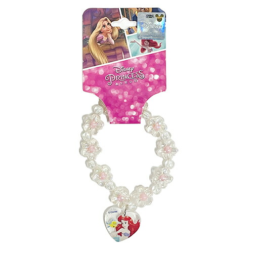 ディズニープリンセス フラワー ビーズ ブレスレット ( アリエル ) 16926 アクセ アクセサリー ピンク ブレス ビーズブレスレット お花 ハート キッズアクセ グ ッズ 女の子 子供 子ども こども おしゃれ キャラクター Ariel The Little Mermaid Bracelet画像