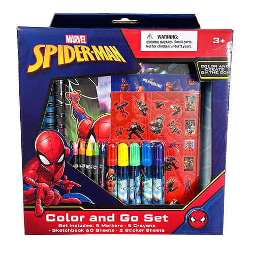 スパイダーマン アートセット 4アイテム 17145 SPIDERMAN グッズ 文具 文房具 文具セット ペン クレヨン シール ステッカー スケッチブック キャラクター かっこいい ギフト プレゼント 男の子 女の子 お絵描き 輸入品 インポート おもちゃ画像