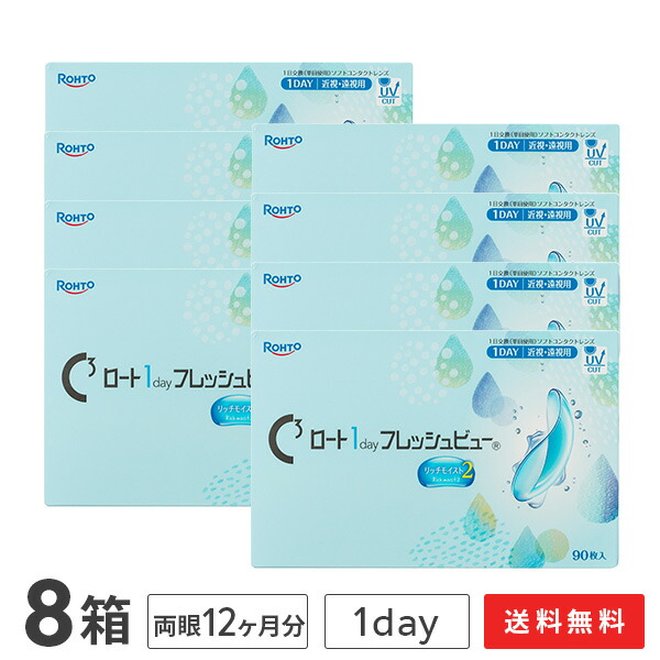 【貨物輸送無料】ロート ワンデーフレッシュビュー リッチモイスト2 90枚入 8箱仕掛ける 1日使い捨てコンタクトレンズ（1day / ROHTO / 近眼 / 老眼 ）