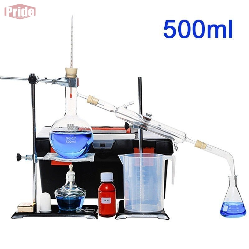 500ml 実験室の精油の蒸留の器具水蒸留器の清浄器のガラス製品のキットw /コンデンサーパイプのフルセット