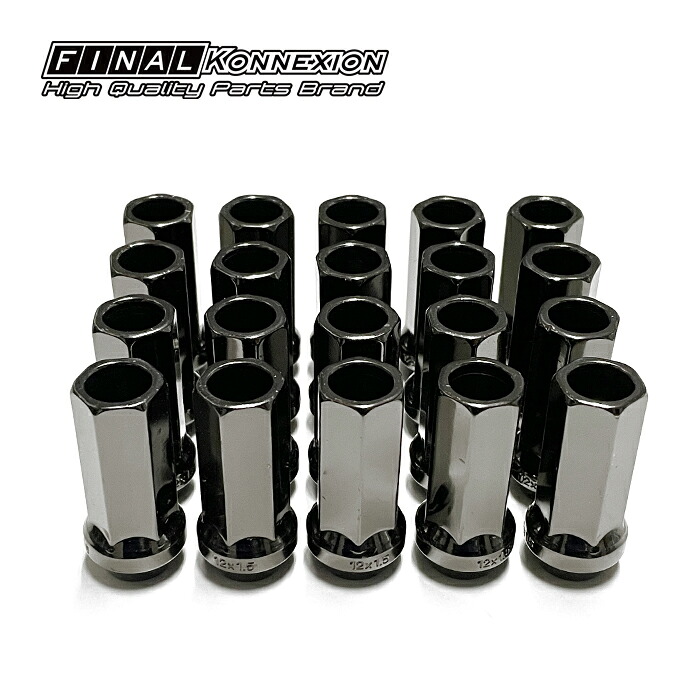 【ファイナルコネクション】 レーシングナット ブラッククローム 48mm ロング M12&times;P1.25/M12&times;P1.5 17HEX 冷感鍛造製 貫通タイプ テーパー角60&deg; 錆に強い 【PGFK-RCNBC048-V】 FAINALKONNEXION ホイールナット ロックナット 汎用品｜PRIENT GARAGE