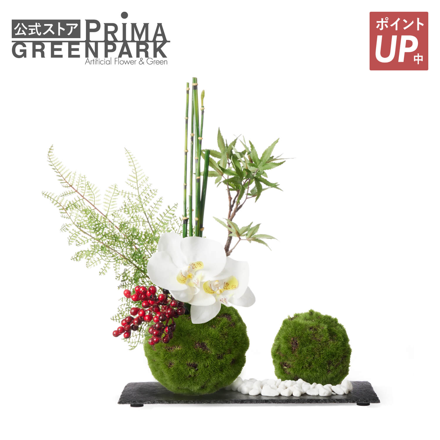 【ポイントUP】【公式】お正月飾り 胡蝶蘭×トクサ 苔玉 造花 フラワーアレンジメント | PRIMA フェイクフラワー インテリア フラワーギフト アートフラワー 開店祝い 開業祝い アレンジ プレゼント アレンジメント フェイクフラワー