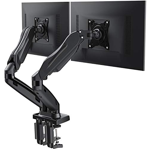 【送料無料】HUANUO PCモニターアーム デュアル 液晶ディスプレイアーム 2画面 17～27インチ対応 耐荷重2-6.5kg ガススプリング式 グロメット式＆クランプ式 VESA100*100 多角度調節 ケーブル収納
